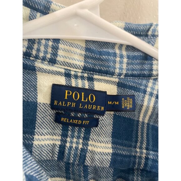 POLO RALPH LAUREN SHIRT LONG SLEEVE COTTON PLAID FANNEL RELAXED FIT SIZE M - Picture 3 of 7